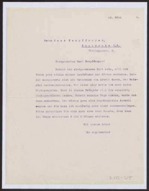Schreiben an Hans Kampffmeyer, Karlsruhe (Brief)