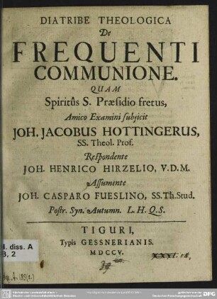 Diatribe Theologica De Frequenti Communione
