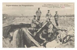 Original-Aufnahme vom Kriegsschauplatz - Die verheerende Wirkung eines einzigen deutschen 42 cm Geschosses auf das Panzerfort "Loucin"der Festung Lüttich