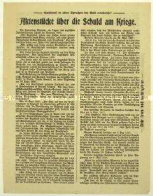 Flugblatt von Theodor Fritsch zur Kriegsschuldfrage