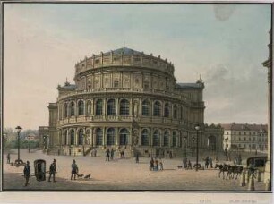 Ansicht des 1. Opernhauses von G. Semper in Dresden, Umrißradierung, nach 1841 : [Opernhaus in Dresden]. - [S.l.] , [nach 1841]. - 1 Kunstbl. : Umrißradierung ; 24 x 19 cm