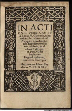 In Actiones Verrinas et in Topica Ciceronis adnotatiunculae