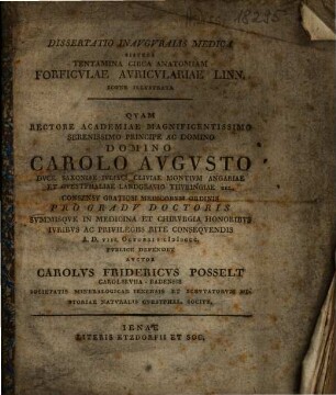 Dissertatio inauguralis medica, sistens tentamina circa anatomiam forficulae auriculariae Linn. : icone illustrata