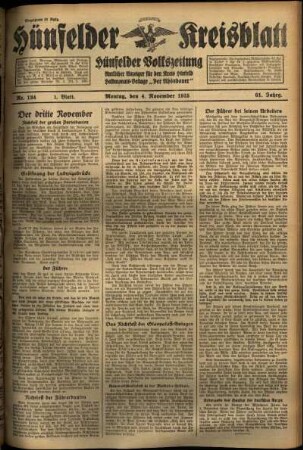 Erste Ausgabe vom Montag, den 04. November 1935.