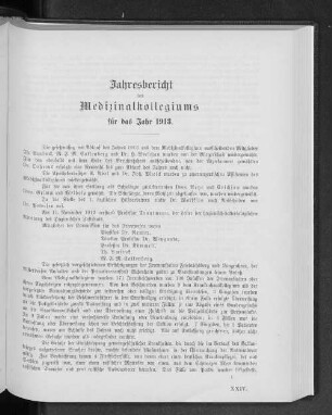 Jahresbericht des Medizinalkollegiums für das Jahr 1913.