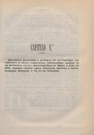 Capitulo 1.° Descripcion geográfica y geológica del archipiélago, con referencia al clima, temperatura, enfermedades, ...