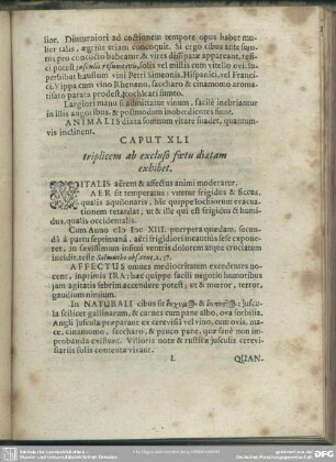 Caput XLI [XLII]. triplicem ab excluso foetu diaetam exhibet