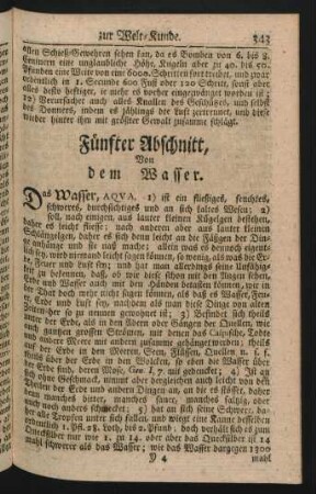 Fünfter Abschnitt, Von dem Wasser