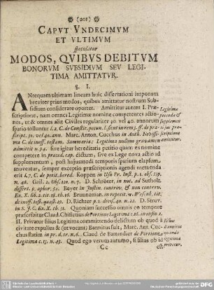 Caput Undecimum Et Ultimum speculatur Modos, Quibus Debitum Bonorum Subsidium Seu Legitima Amittatur