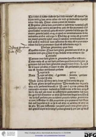 Expositio textus: quot sunt persone pronominum id est in pronomine tres que prima ut ego secunda ut tu tertia ut ille.