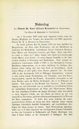 Nekrolog des Pfarrer Dr. Karl Albert Kemmler