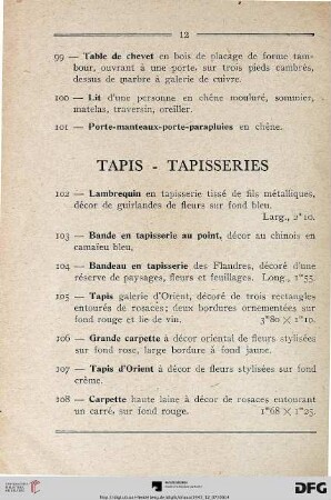Tapis – Tapisseries (Nr. 102-108)