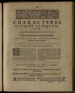 Characteres Civilis Eloquentiæ. Liber Decimustertius.