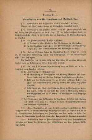 Dritter Titel. Hinterlegung von Werthpapieren und Kostbarkeiten.