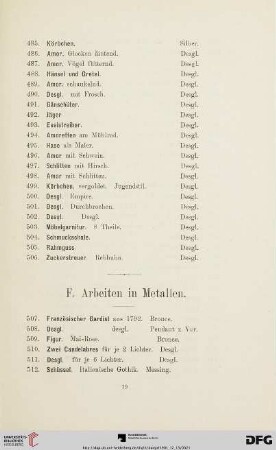 F. Arbeiten in Metallen (Nr. 507-602)
