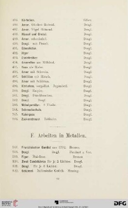 F. Arbeiten in Metallen (Nr. 507-602)