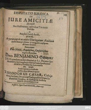 Disputatio Iuridica De Iure Amicitiae