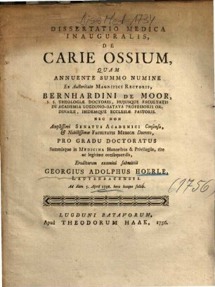 Dissertatio Medica Inauguralis, De Carie Ossium