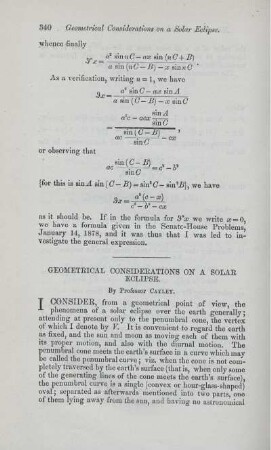 Geometrical considerations on a solar eclipse.