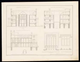 Schloss Kurnik, Posen: Längsschnitt und Querschnitt, Details der Fenster (aus: Sammlung Architektonischer Entwürfe, Berlin 1858)