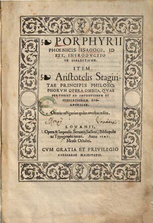 Porphyrii Phoenicis isagoge, id est, introductio in dialecticen