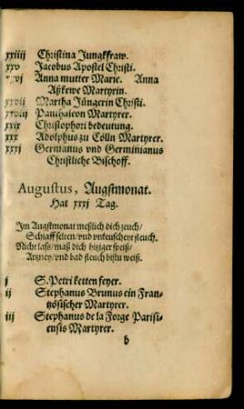Augustus, Augstmonat. Hat xxxi Tag.