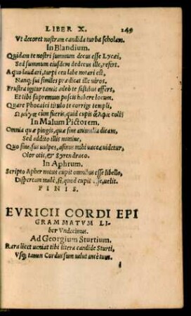 Euricii Cordi Epigrammatum Liber Undecimus.