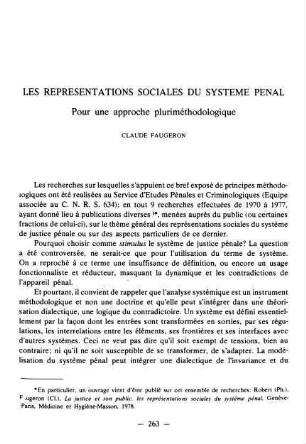 263-272, Les representations sociales du systeme penal. Pour une approche pluriméthodologique