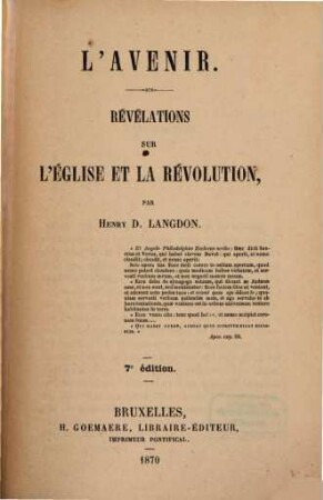 L' avenir - révélations sur l'église et la révolution