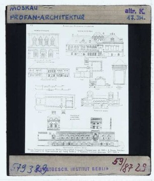 Moskau, Golizyn-Kammer,Moskau, Wolkowy-Yusupov-Palast,Moskau, Simonow-Kloster, Neue Speisesaal : Aufrisse und Grundrisse
