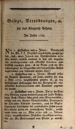 Gesetze für das Königreich Böhmen unter glorreichster Regierung Joseph d. Zweyten vom Jahr 1783