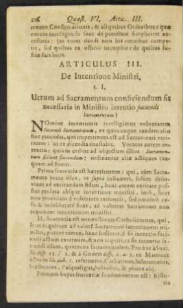 Articulus III. De Intentione Ministri.