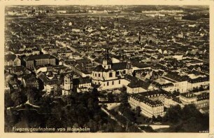 Postkartenalbum mit Motiven von Karlsruhe. "Flugzeugaufnahme von Mannheim"