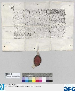Georius, Abt des Benediktinerklosters St. Egidien in Nürnberg, stellt ein Vidimus aus von der Verpfändung des Königs Sigimund der Städte Bernheim und Heidingsfeld an Balthasar und Sigmund von Thüngen d.d. 9 Oktober 1430.
