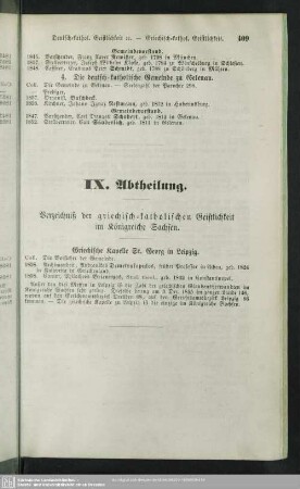 IX. Abtheilung. Verzeichniß der griechisch-katholischen Geistlichkeit im Königreiche Sachsen