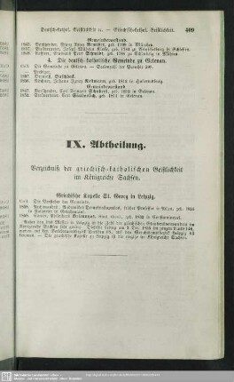 IX. Abtheilung. Verzeichniß der griechisch-katholischen Geistlichkeit im Königreiche Sachsen