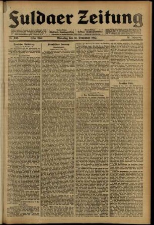 Erste Ausgabe vom Dienstag, den 10. Dezember 1912.