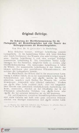 19: Die Bedeutung der Oberflächenspannung für die Photographie mit Bromsilbergelatine und eine Theorie des Reifungsprozesses der Bromsilbergelatine