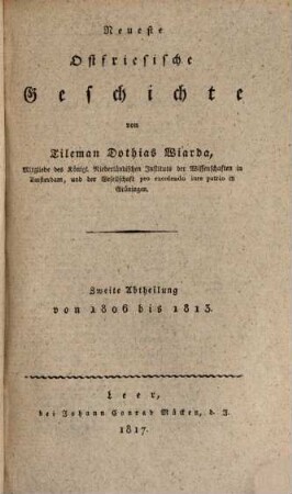 Ostfriesische Geschichte, 10,2 : von 1806 bis 1813.