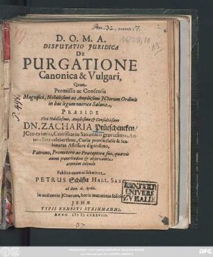 Disputatio Iuridica De Purgatione Canonica & Vulgari
