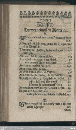 Anderes Register. Der vornehmsten Materien