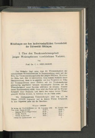 Mitteilungen aus dem landwirtschaftlichen Versuchsfeld der Universität Göttingen.