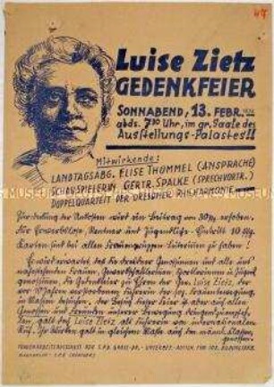 Hektografierte Einladung zu einer Veranstaltung der SPD Gross-Dresden zum Gedenken an Luise Zietz
