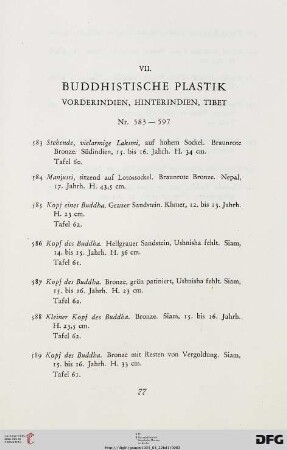 Buddhistische Plastik: Vorderindien, Hinterindien, Tibet (Nr. 583-597)