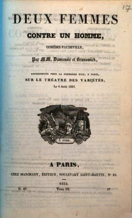 Deux femmes contre un homme : comédie-vaudeville