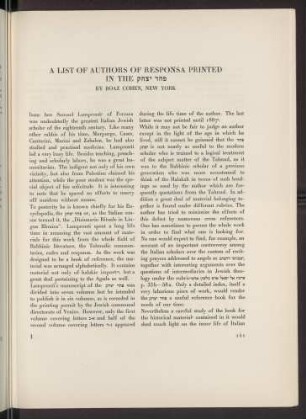 A list of authors of Responsa printed in the Pahad Yitshak