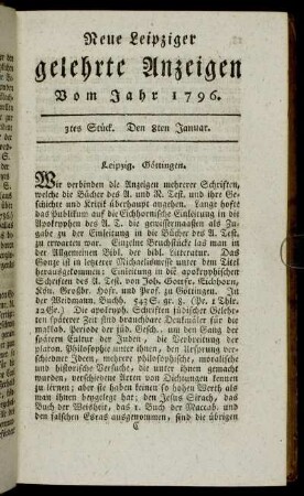 3tes Stück. Den 8ten Januar.