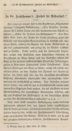 30-64 Zu Dr. Frohschammer's "Freiheit der Wissenschaft"