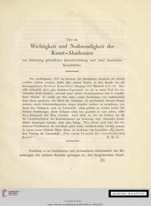 Über die Wichtigkeit und Nothwendigkeit der Kunst-Akademien