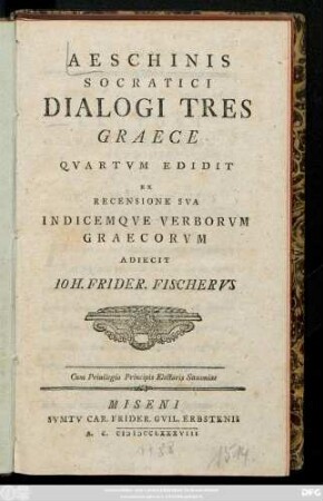 Aeschinis Socratici Dialogi Tres Graece